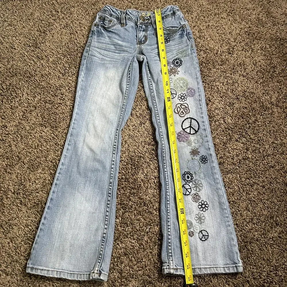 Vintage Y2K Girls Sz 8 Mudd Baby Flare Hippie Peace Sign Flare Jeans - Picture 15 of 16